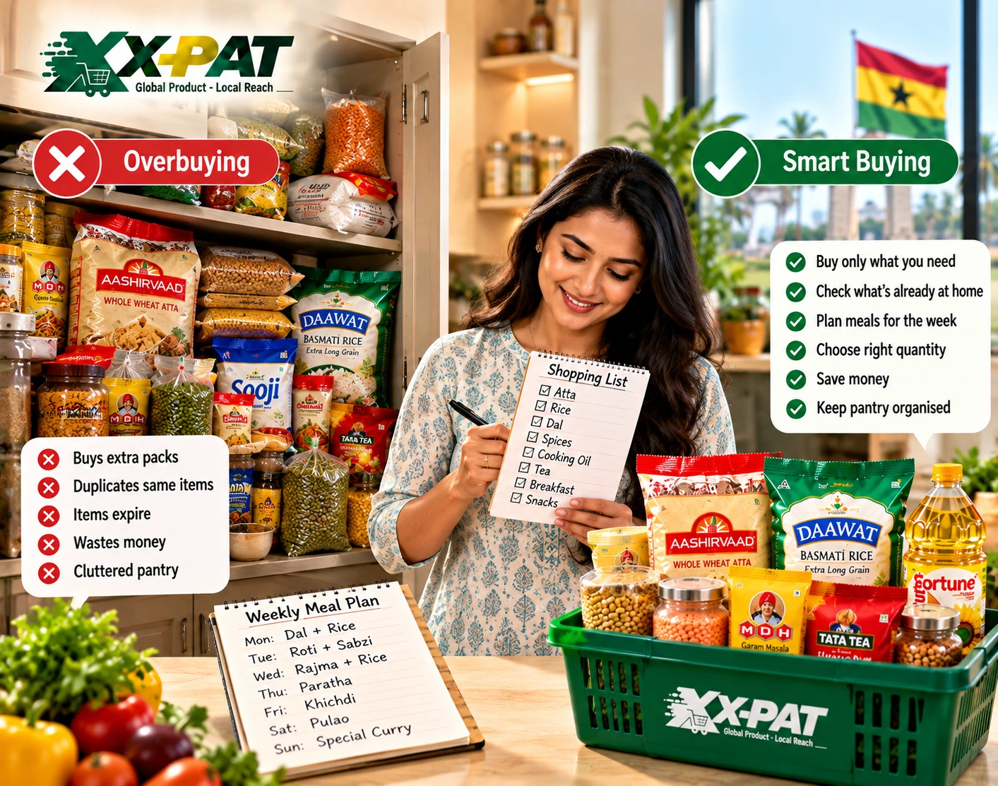 How families can avoid overbuying Indian groceries by planning meals and checking pantry stock
