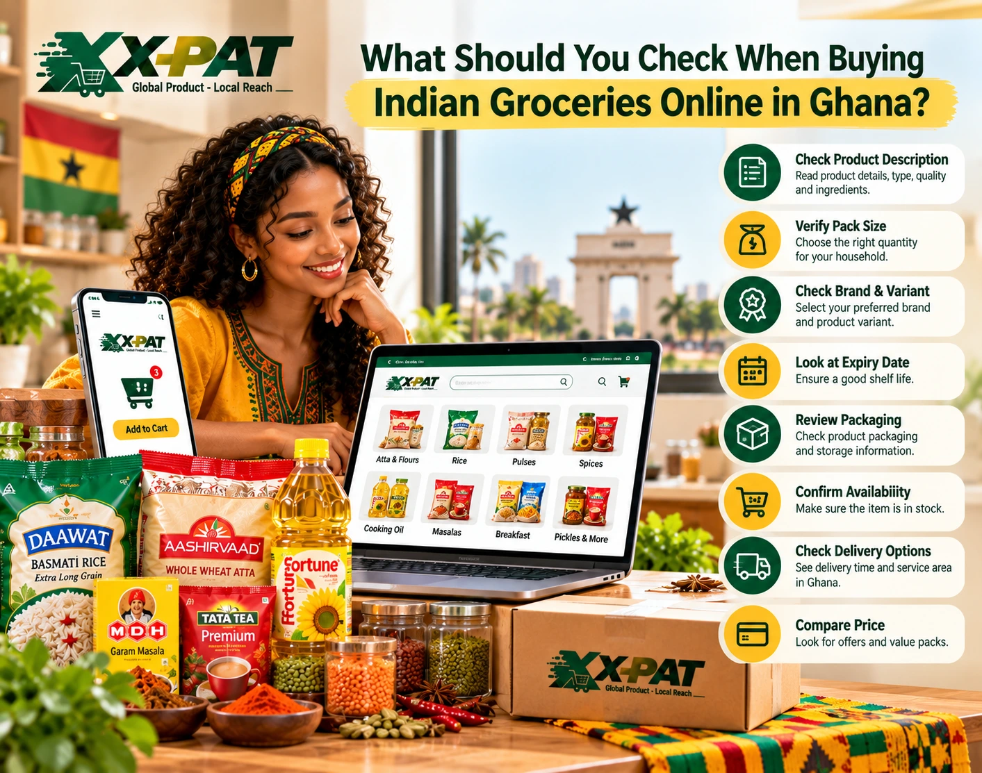 Checklist for buying Indian groceries online in Ghana with X-PAT