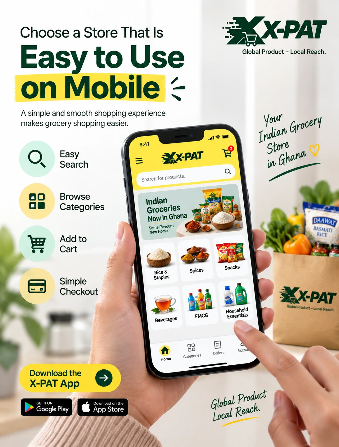 Mobile-friendly online Indian grocery shopping in Ghana with X-PAT