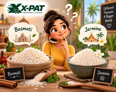 Basmati rice vs jasmine rice comparison showing grain differences