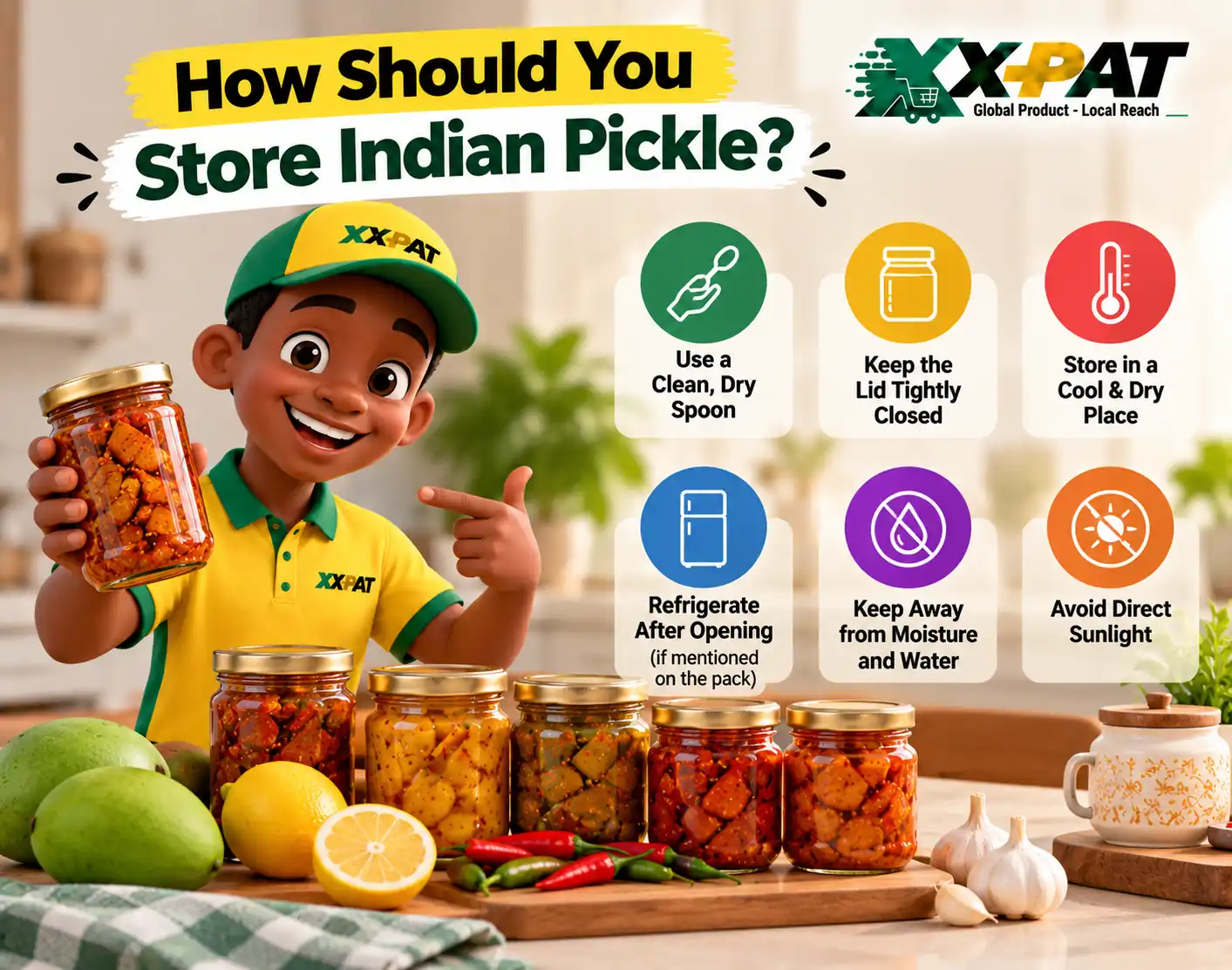 How to store Indian pickle using a clean dry spoon sealed lid and proper storage