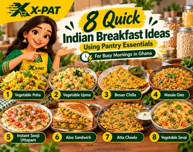 Eight quick Indian breakfast ideas featuring poha, upma, besan chilla, masala oats, sooji uttapam, aloo sandwich, atta cheela and vegetable sevai.